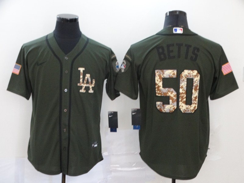 Men's Los Angeles Dodgers Mookie Betts #50 Army Green Jersey